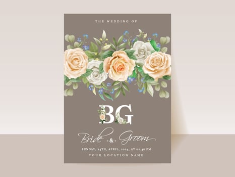 Elegant floral hand drawn wedding invitation card template vector