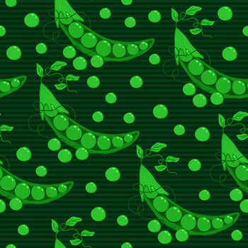 Vector seamless bright pattern with peas and stripes. Green color.