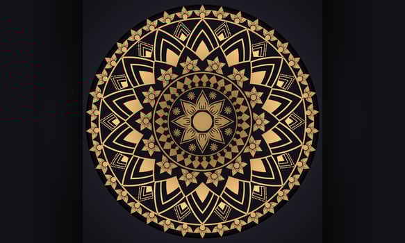 The mandala pattern design.Spiritual symbol ornament on black background. vector
