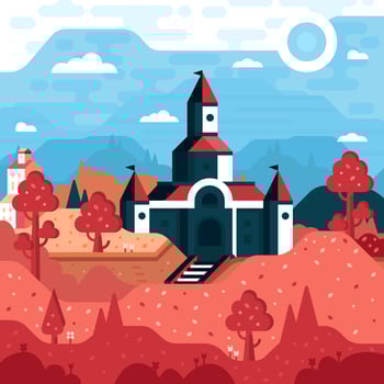 Beautiful Castle Among The Forest Concept vector
