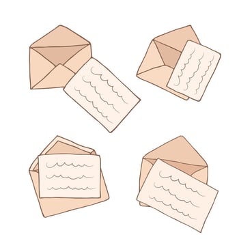 Open envelope doodle icon set. Vector cartoon illustration with sketch letter
