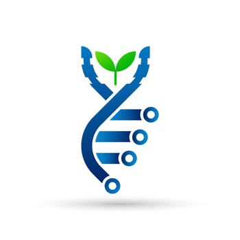 Natural green leaf and DNA logo concept. Biotechnology vector logo. Medicine or health logo design template.