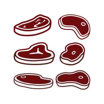 Steak Meat Beef Icon Set Vector