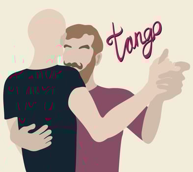 Men in couple dancing tango. vector