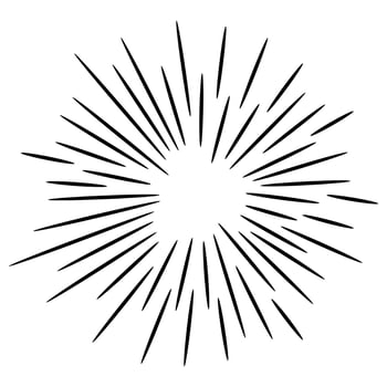 Starburst, sunburst  hand drawn. Design Element Fireworks Black Rays. Comic explosion effect. Radiating, radial lines. vector
