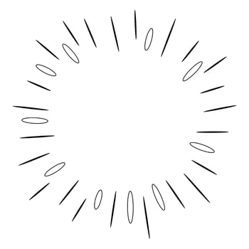 Starburst, sunburst  hand drawn. Design Element Fireworks Black Rays. Comic explosion effect. Radiating, radial lines. vector