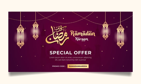Ramadan sale horizontal banner social media post with calligraphy illustration template vector