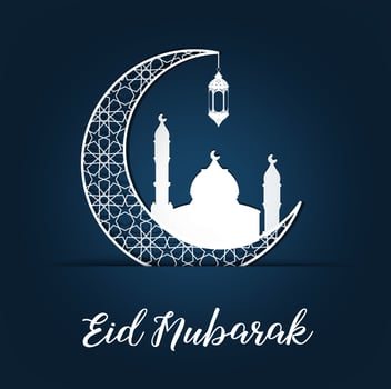 Ramadan Mubarak Greeting Card with crescent moon mosque vector