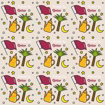 Travel to Qatar doodle seamless pattern vector design.