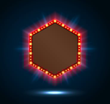Shining spotlight on billboard sign on blue background vector