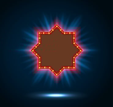 Shining spotlight on billboard sign on blue background vector