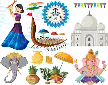 Set of indian gods and offerings vector