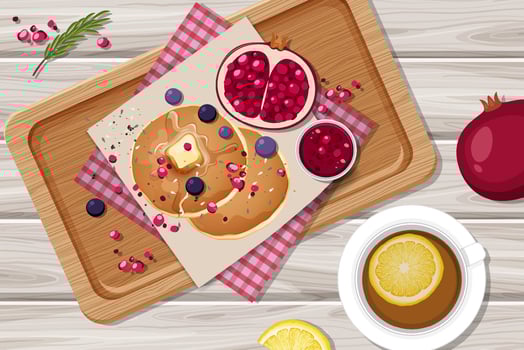 Top view food, pancake with coffee on wood table vector