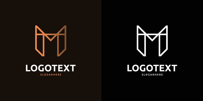M letter golden logo abstract design on dark color background, M alphabet logo vector