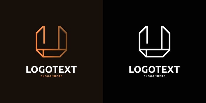 U letter golden logo abstract design on dark color background, U alphabet logo vector