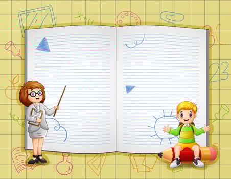 Border template with the teacher is teaching her students vector