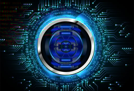 Blue eye cyber circuit future technology concept background vector