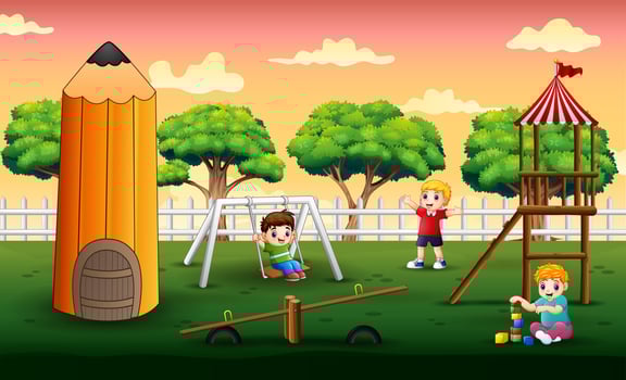 Scene with children playing in the park vector