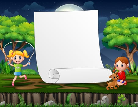 Border template design with girls playing vector