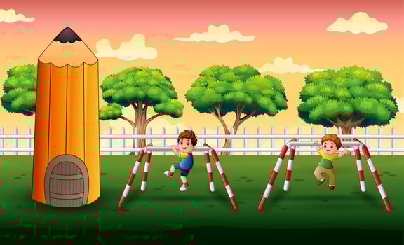Happy boys doing exercise in the park vector