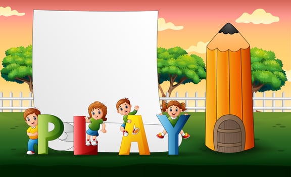 Children with play text in the nature vector