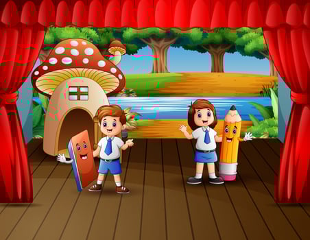 School children performing on the stage vector