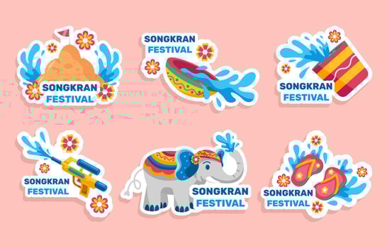 Colorful Songkran Sticker Collection vector
