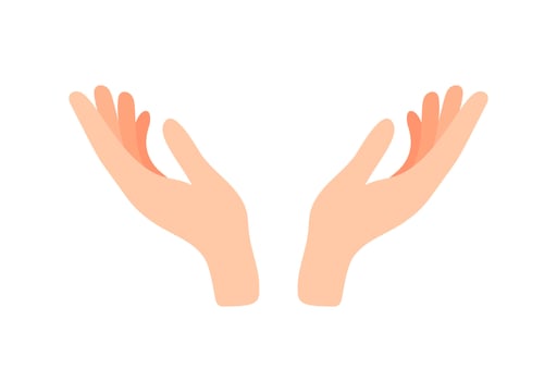 Facing up womans hands vector illustration isolated on white background. Support, peace, care hand gesture icon. Female open palm up in getting or receiving something gesture, holding, showing