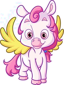 The cute magical unicorn with the wings vector