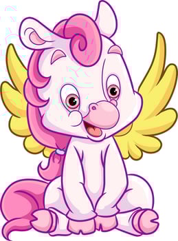 The cute unicorn with the golden wing is sitting vector