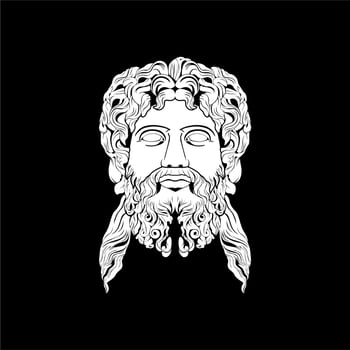 Ancient Greek God Sculpture Philosopher Face like Zeus Triton Neptune with Beard and Mustache logo design vector