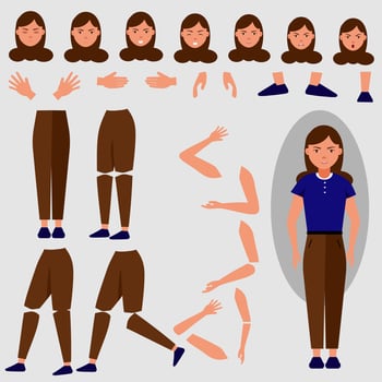 Cartoon businesswoman Body Parts And Face imotions vector