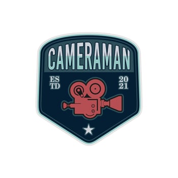 Cameraman Badge With Video Camera Icon , Cameraman Logo Design Inspiration vector