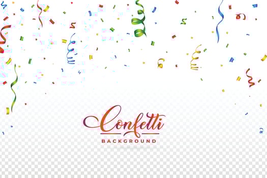Confetti vector elements for festival background. Confetti falling illustration on a transparent background. Colorful confetti and party tinsel vector. Event and party celebration element.