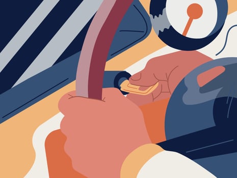 hand holds the steering wheel, the hand holds the ignition key vector
