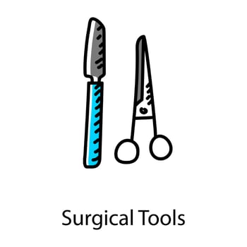 Medical equipment, doodle icon of surgical tools vector