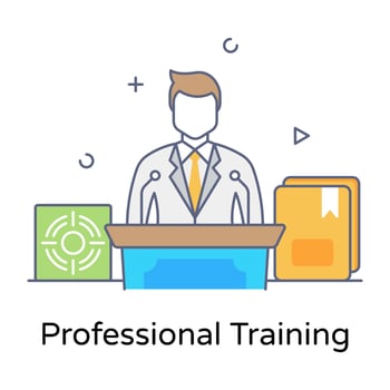 Professional training, man on rostrum flat concept icon vector