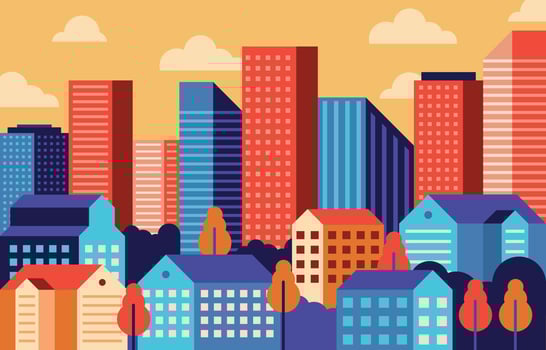 Modern City Scape Flat Design Ukiyo-e Style Ilustration vector