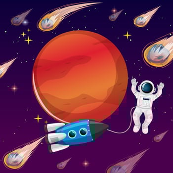 An astronaut in space with rocket vector