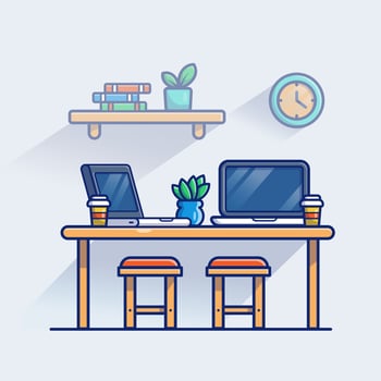 Workspace Cartoon Vector Icon Illustration. Technology Interior Icon  Concept Isolated Premium Vector. Flat Cartoon Style