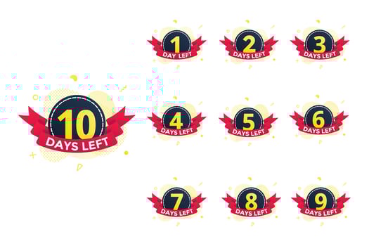 Sale countdown days to go set with ribbon badge icon sign. vector