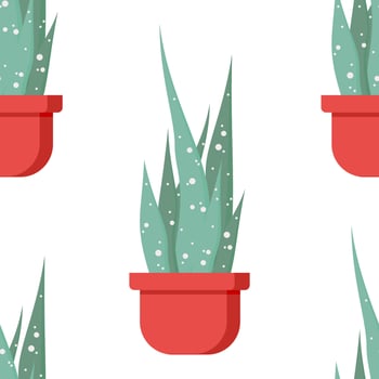 Ornamental plant vector seamless pattern. Potted plant background. Colorful texture  for wrapping, wallpaper, textile. Green, red, orange, brown colors.