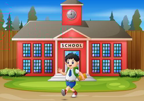 Happy boy going home after school vector