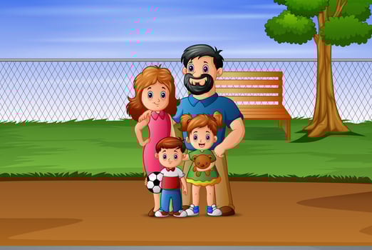 Happy family playing in the park vector