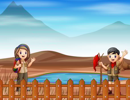 Two scouts are exploring in dried land vector