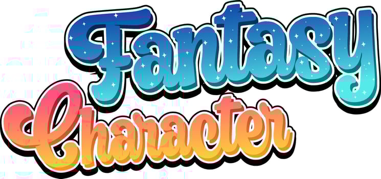 Fantasy Characters text word in cartoon style vector