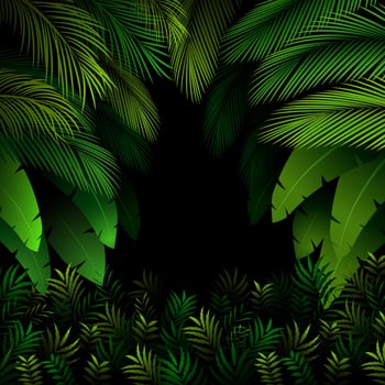 Exotic pattern with tropical leaves on a black background vector