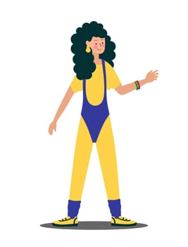 A young girl in Fashionable clothes, leggings and a swimsuit and hairstyles of the 80s-90s Stylish retro party. Character Vector Illustration