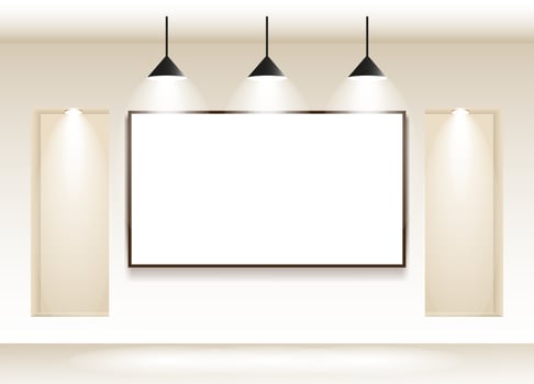 gallery interior with empty frame on wall by vector design