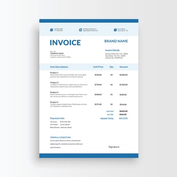 Minimalist and professional black and white blue color invoice, voucher, receipt sales voucher template vector format